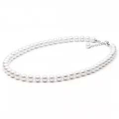 Gaura Pearls Perlenkette - weiß, rund, 9 mm, 50-53 cm, 925 Silber