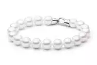 Elegantes Perlenarmband weiß rund 9-10 mm, Designverschluss 925er Silber, Gaura Pearls, Estland