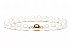 Elegantes Perlenarmband mit Gold, weiß rund 8-9 mm, 19 cm, 14K Weiß/Gelbgold, Gaura Pearls, Estland