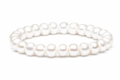 Klassisches Perlenarmband weiß halbrund 8-9 mm, 19 cm Länge flexibles Band, Gaura Pearls, Estland