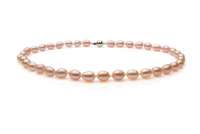 Leichte Perlenkette rosa reisförmig 7.5-8 mm, 45 cm, Verschluss 925er Silber, Gaura Pearls, Estland