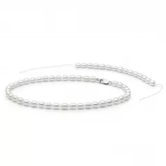 Gaura Pearls Perlenkette - weiß, reis, 6.5 mm, 35 cm, 925 Silber