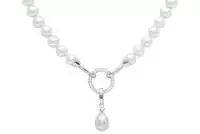 Perlenkette von Perlen, Silber und Zirkon - weiß, 8-9 mm, 50 cm, 925er Silber, Gaura Pearls, Estland