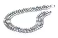 3-reihiges Perlencollier (Collar) grau, 6-7 mm, rund, 40 cm, komfortabler Designverschluss Silber, Marke Gaura-Pearls