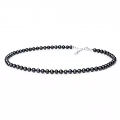 Gaura Pearls Perlenkette - schwarz, rund, 40-43 cm, 925 Silber
