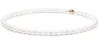Klassische Perlenkette weiß rund, 8-9 mm, 45 cm, Verschluss 14K Weiß/Gelbgold, Gaura Pearls, Estland