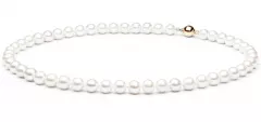 Klassische Perlenkette weiß rund, 8-9 mm, 45 cm, Verschluss 14K Weiß/Gelbgold, Gaura Pearls, Estland