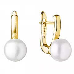Gaura Pearls Perlenohrringe - weiß, 9 mm, 585 Gelbgold plat.