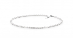 Leichte Perlenkette weiß reisförmig 3.5-4 mm,  38cm,  Verschluss 925er Silber, Gaura Pearls, Estland