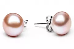 Klassischer Perlenohrstecker lavendel rund 9-10 mm, Sicherheitsverschluss 925er Silber, Gaura Pearls, Estland