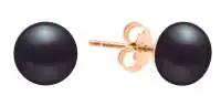 Klassischer Perlenohrstecker schwarz rund 7.5-8 mm, 14KT Rosé Gold Sicherheitsverschluss, Gaura Pearls, Estland