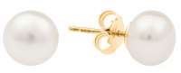 Klassischer Perlenohrstecker weiß rund 7.5-8 mm, 14KT Gelbgold, Sicherheitsverschluss, Gaura Pearls, Estland