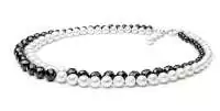 Perlenkette "black & white" 2-reihig - weiß rund 6-6.5 mm, Onyx schwarz 9-9.5 mm, 45 cm Länge, 925er Silber