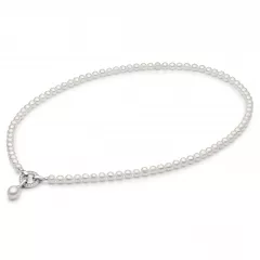 Luxury-Perlencollier weiß mit Zirkonia/Silber-Zierverschluss, rund, 5-5.5 mm, 45 cm