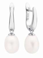 Moderner Perlenohrring weiß reis 9-9.5 mm, Englischer Verschluss, 925er rhod. Silber, Gaura Pearls, Estland