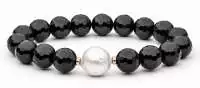 Modernes Perlenarmband Edison Perle 12-13 mm, Onyx, 19 cm flex, Roségold 585 plattiert (1 Mik), Gaura Pearls, Estland