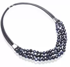 Textilkette Collier mit Onyx Perlen Aventurin