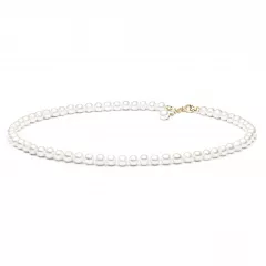 Gaura Pearls Perlenkette - weiß, rund, 8 mm, 45-48 cm, 585 Gelbgold plat.