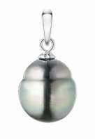 Perlenanhänger Tahiti-Perle mit Circles Perle schwarz 8-9 mm, rhodiniertes 925er Silber, Gaura Pearls, Estland