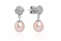 Eleganter Perlenohrstecker rosa tropfen 8-8.5 mm, Zirkonia, Sicherheitsverschluss 925er Silber, Gaura Pearls, Estland