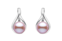 Casual Perlenohrring lavendel rund 8.5-9 mm, Englischer Verschluss, 925er Silber, Gaura Pearls, Estland