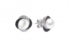 Eleganter Perlenohrstecker weiß rund 7-8 mm, Zirkonia, 925er Silber Sicherheitsverschluss , Gaura Pearls, Estland
