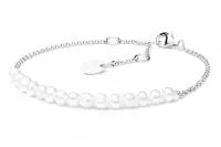 Elegantes Perlenarmband klein mit Silberkette weiß rund 4.5-5 mm, 17 cm, Verschluss 925er Silber, Gaura Pearls, Estland