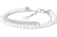 Elegantes sportliches Perlenarmband weiß rund 4-4.5 mm Zirkoniaschild, 17 cm, 925er Silber, Gaura Pearls, Estland 1