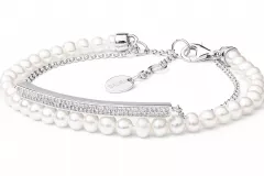 Elegantes sportliches Perlenarmband weiß rund 4-4.5 mm Zirkoniaschild, 17 cm, 925er Silber, Gaura Pearls, Estland 1