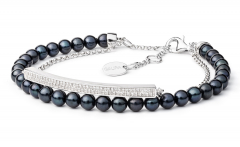 Perlenarmband schwarz Silberkette und Zirkonia 17 cm SK19224B_B