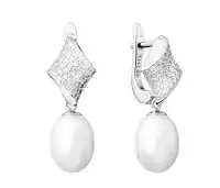 Eleganter Perlenohrring weiß tropfen 8-8.5 mm, Zirkonia, Englischer Verschluss, 925er Silber, Gaura Pearls, Estland