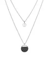 Moderne Silberkette 2-reihig Perle schwarz rund 7-7.5 mm, Zirkonia, 43 cm, Verschluss variierbar, Gaura Pearls, Estland