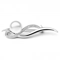 Brosche weiß 7.5-8 mm, Zirkonia, 925er rhodiniertes Silber, Gaura Pearls, Estland