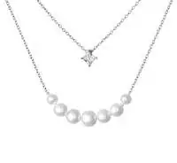 Moderne Design-Silberkette 2-reihig mit weißen Perlen, 4-6.5 mm und Zirkonia, 40 cm, Gaura Pearls, Estland