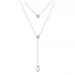 Gaura Pearls Silberkette - Layering, weiß, Zirkonia, 40-45 cm, 925 Silber