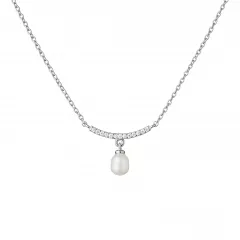 Gaura Pearls Silberkette - weiß, Zirkonia,Tropfen, +43 cm, 925 Silber