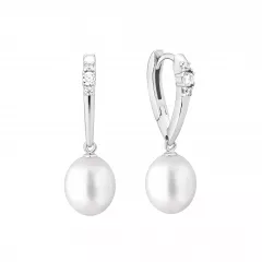 Gaura Pearls Ohrhänger mit weißen Süßwasserzuchtperlen und Zirkonia